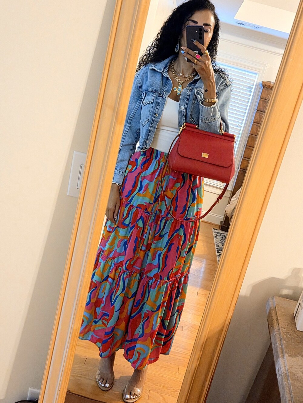 Colorful Geometric Print Maxi Skirt Med